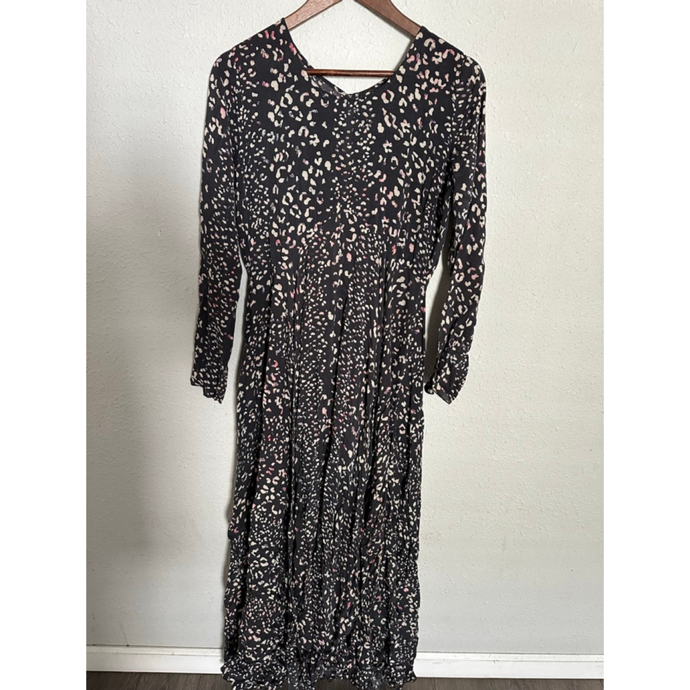 Women's Free People Maxi Dress Size L Black Animal Print Long Sleeve - Picture 3 of 6